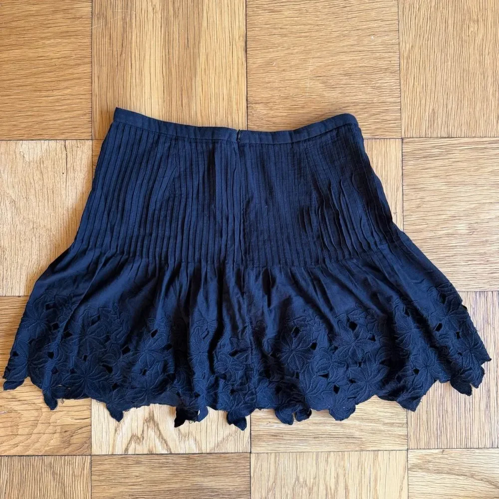 J Crew 100% Cotton Mini Skirt w/ Pintuck and Eyelet Trim, Black, 29